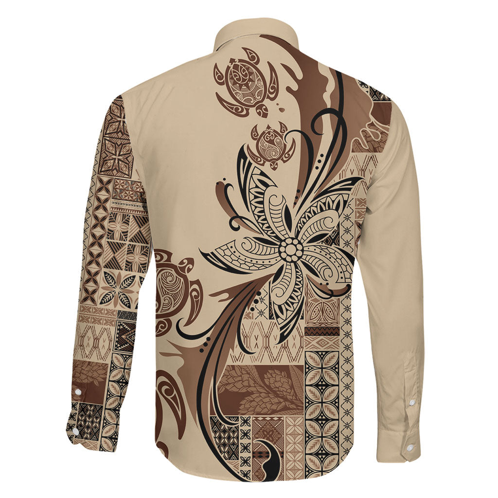 Talofa Samoa Mamanu Siapo Mix Malu Family Matching Puletasi and Hawaiian Shirt Classic Beige Frangipani and Turtles LT7 - Polynesian Pride