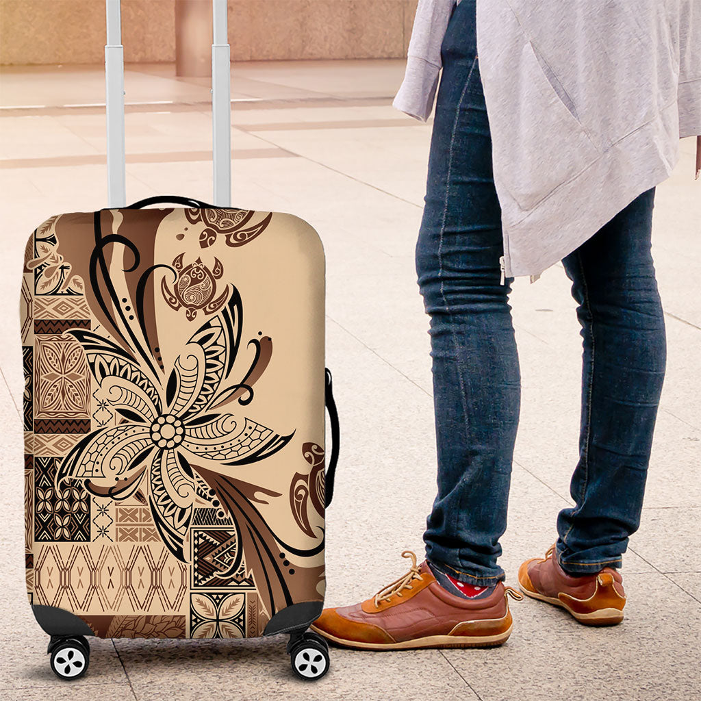 Talofa Samoa Mamanu Siapo Mix Malu Luggage Cover Classic Beige Frangipani and Turtles LT7 Beige - Polynesian Pride