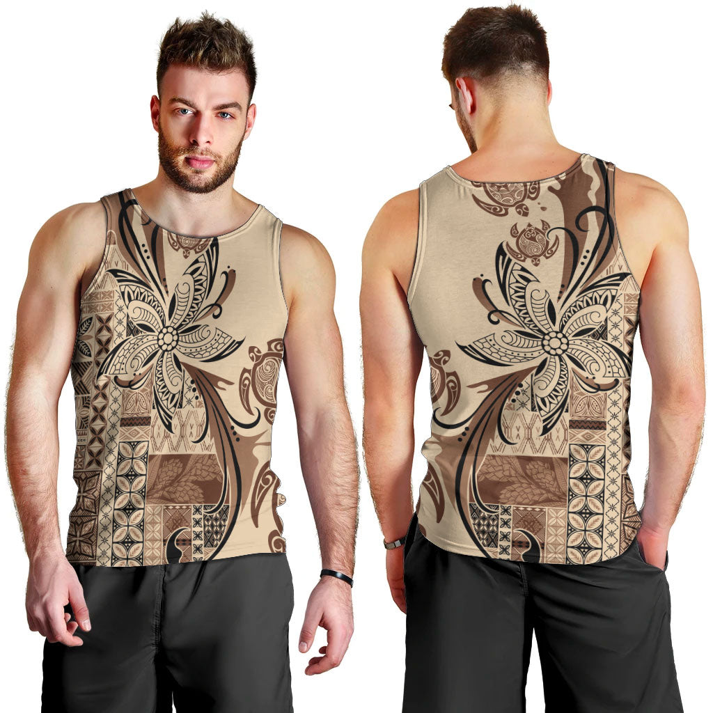 Talofa Samoa Mamanu Siapo Mix Malu Men Tank Top Classic Beige Frangipani and Turtles
