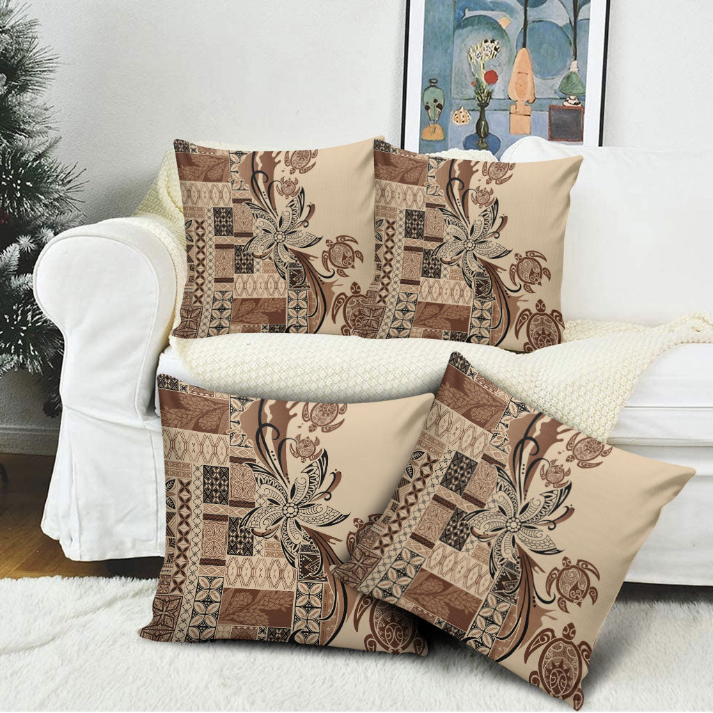 Talofa Samoa Mamanu Siapo Mix Malu Pillow Cover Classic Beige Frangipani and Turtles