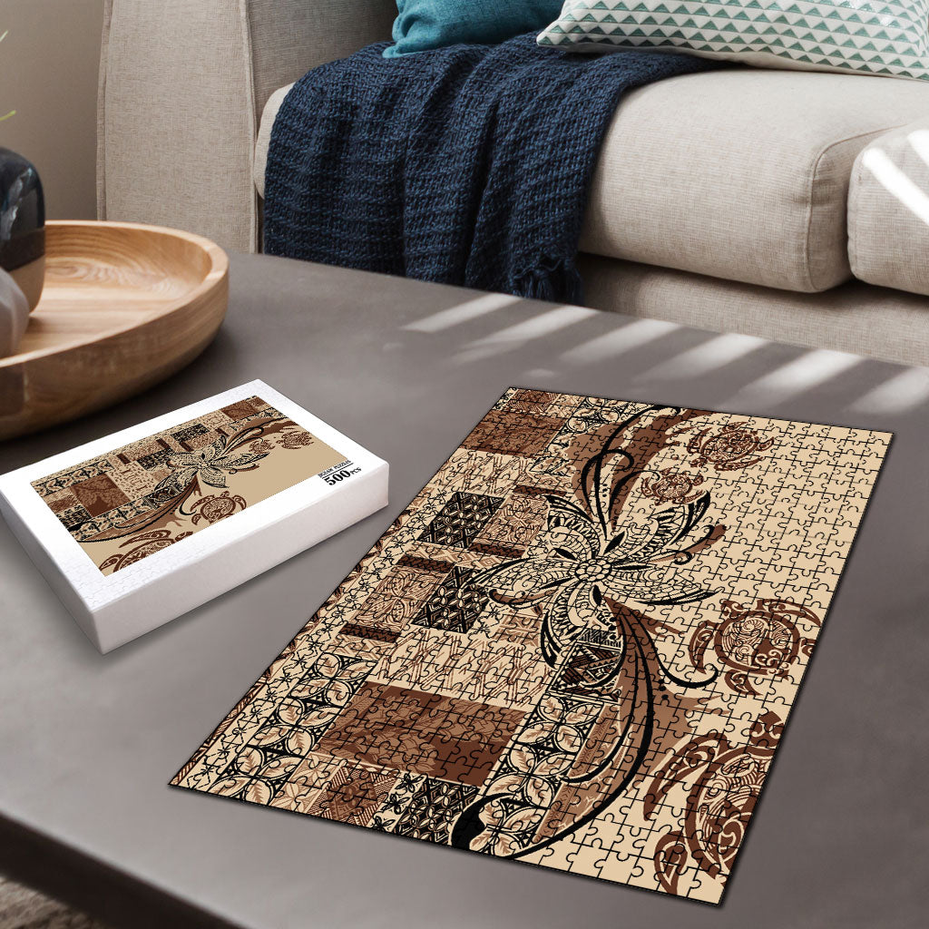 Talofa Samoa Mamanu Siapo Mix Malu Puzzle Classic Beige Frangipani and Turtles