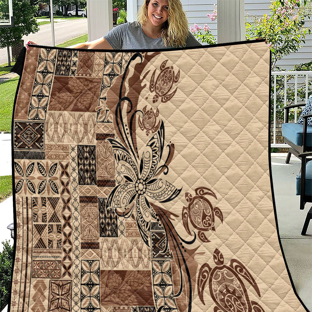 Talofa Samoa Mamanu Siapo Mix Malu Quilt Classic Beige Frangipani and Turtles LT7 Beige - Polynesian Pride