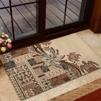 Talofa Samoa Mamanu Siapo Mix Malu Rubber Doormat Classic Beige Frangipani and Turtles