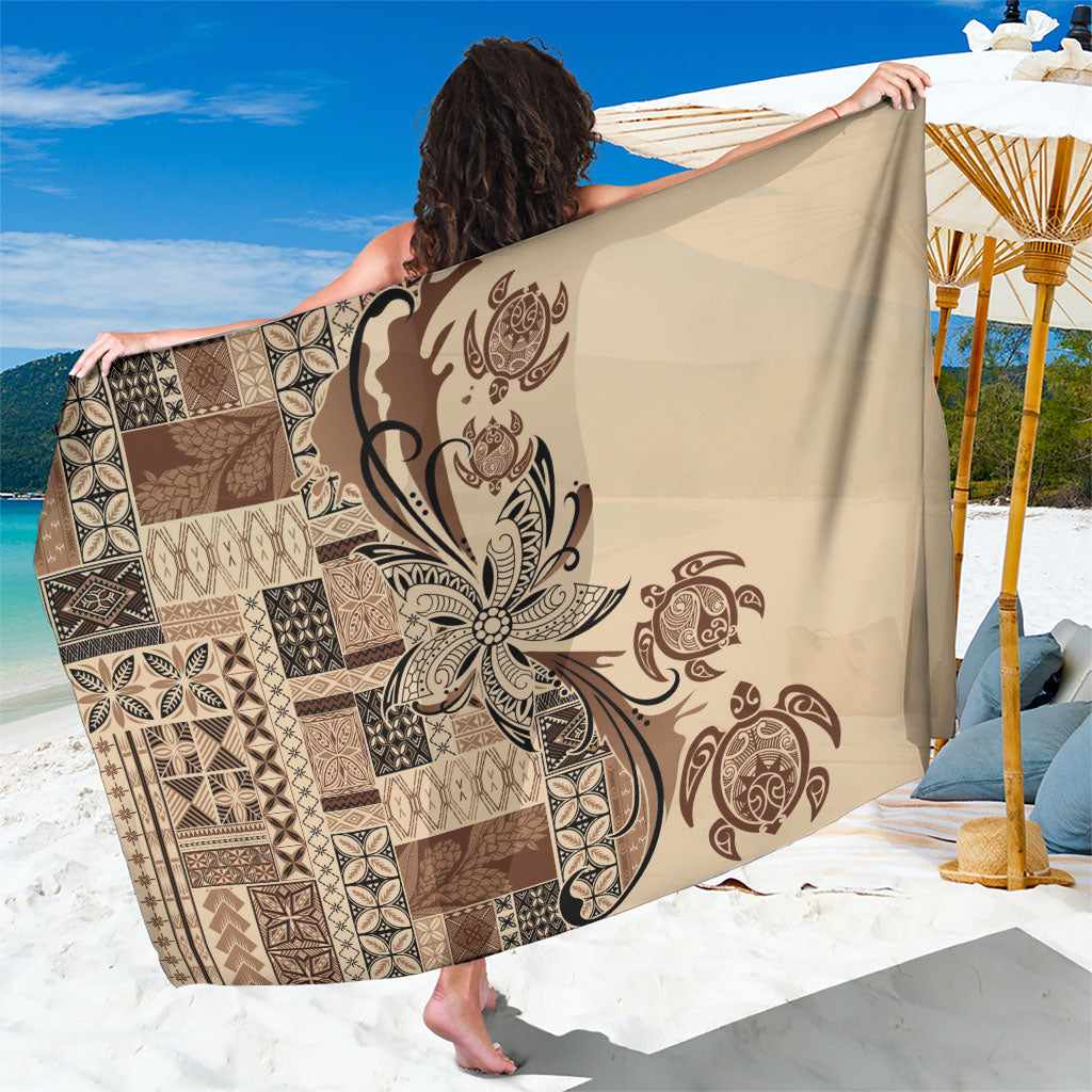 Talofa Samoa Mamanu Siapo Mix Malu Sarong Classic Beige Frangipani and Turtles