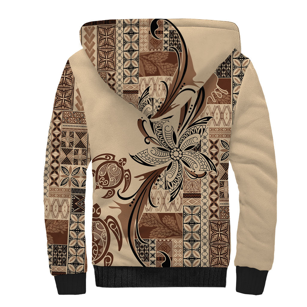 Talofa Samoa Mamanu Siapo Mix Malu Sherpa Hoodie Classic Beige Frangipani and Turtles LT7 - Polynesian Pride