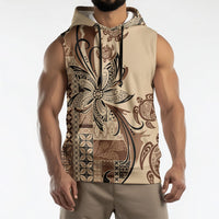 Talofa Samoa Mamanu Siapo Mix Malu Sleeveless Hoodie Classic Beige Frangipani and Turtles LT7 - Polynesian Pride