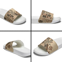 Talofa Samoa Mamanu Siapo Mix Malu Slide Sandals Classic Beige Frangipani and Turtles