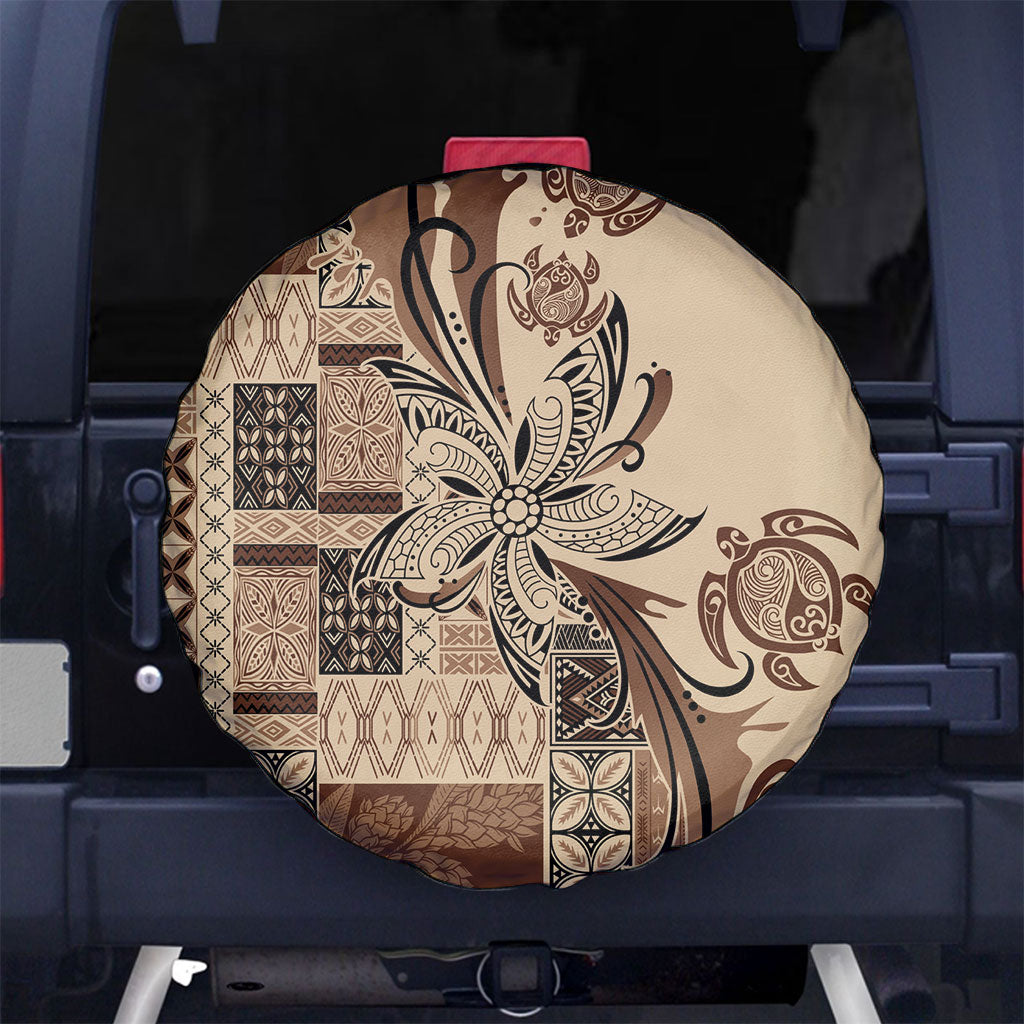 Talofa Samoa Mamanu Siapo Mix Malu Spare Tire Cover Classic Beige Frangipani and Turtles
