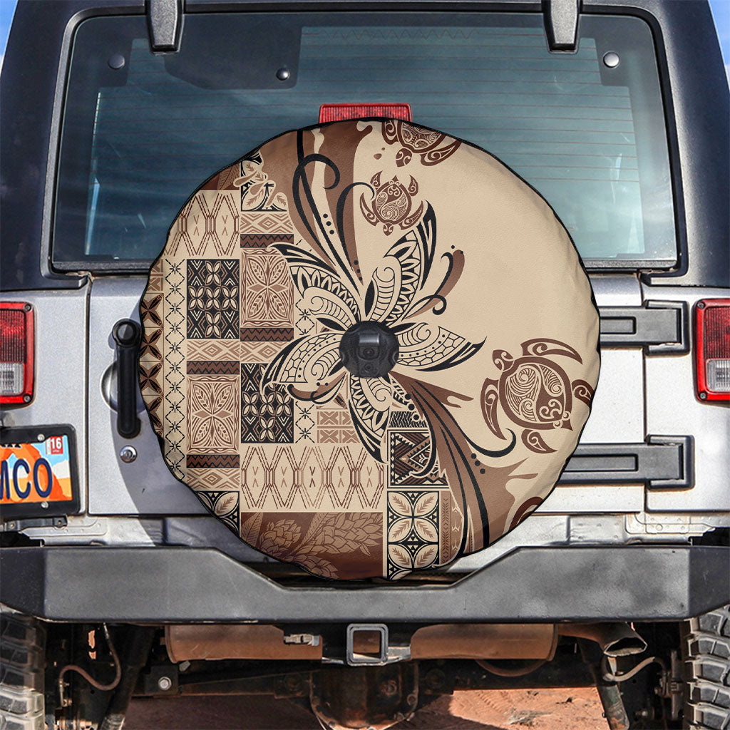 Talofa Samoa Mamanu Siapo Mix Malu Spare Tire Cover Classic Beige Frangipani and Turtles