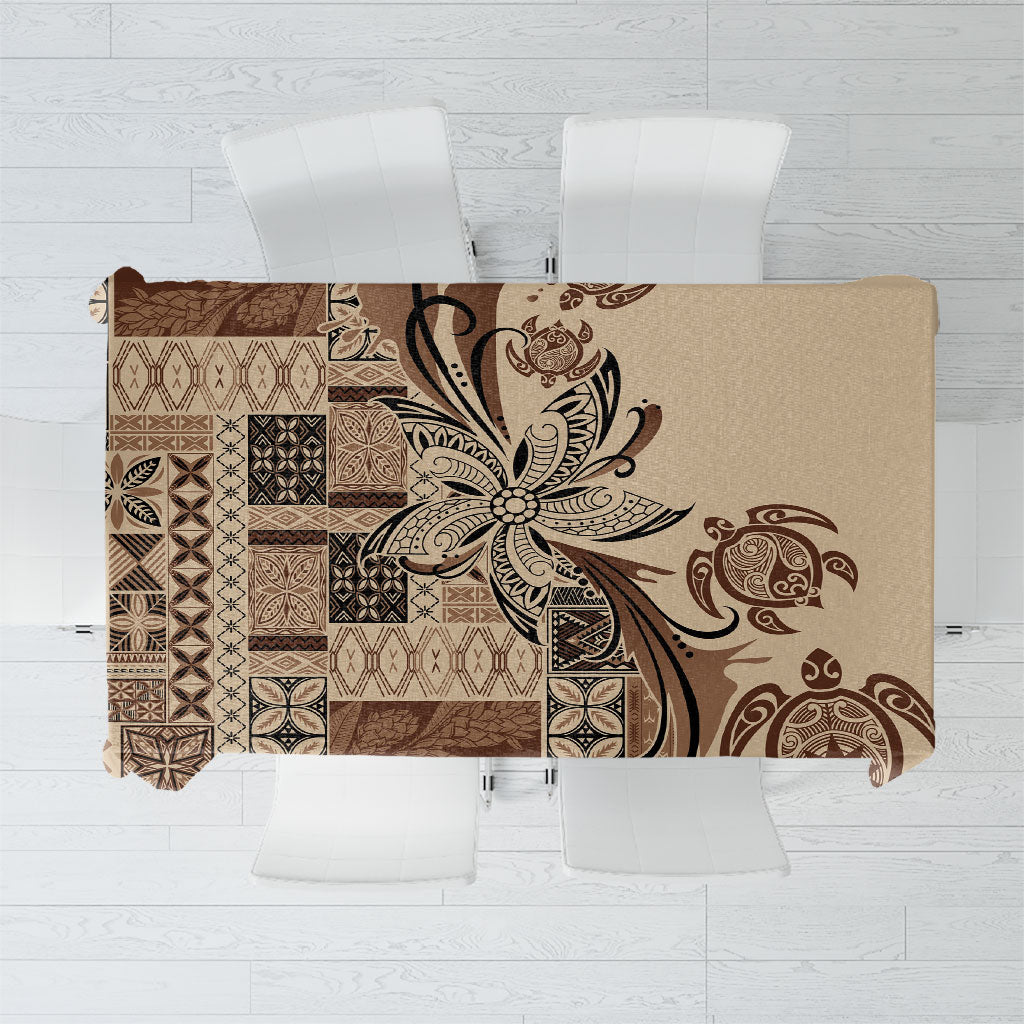 Talofa Samoa Mamanu Siapo Mix Malu Tablecloth Classic Beige Frangipani and Turtles LT7 Beige - Polynesian Pride