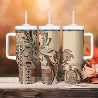 Talofa Samoa Mamanu Siapo Mix Malu Tumbler With Handle Classic Beige Frangipani and Turtles