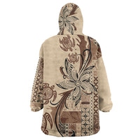 Talofa Samoa Mamanu Siapo Mix Malu Wearable Blanket Hoodie Classic Beige Frangipani and Turtles