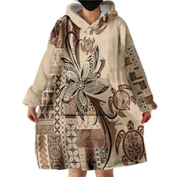 Talofa Samoa Mamanu Siapo Mix Malu Wearable Blanket Hoodie Classic Beige Frangipani and Turtles