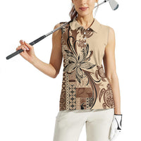 Talofa Samoa Mamanu Siapo Mix Malu Women Sleeveless Polo Shirt Classic Beige Frangipani and Turtles