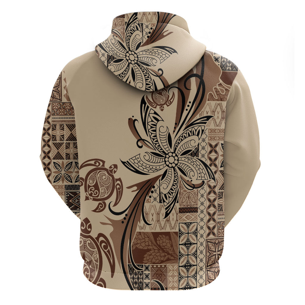Talofa Samoa Mamanu Siapo Mix Malu Zip Hoodie Classic Beige Frangipani and Turtles