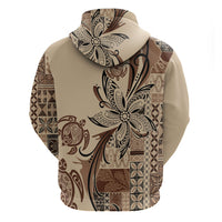 Talofa Samoa Mamanu Siapo Mix Malu Zip Hoodie Classic Beige Frangipani and Turtles