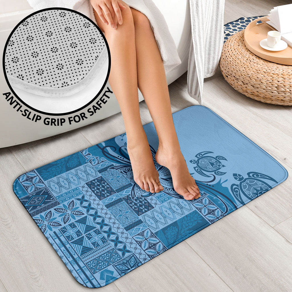Talofa Samoa Mamanu Siapo Mix Malu Bathroom Set Cool Blue Frangipani and Turtles