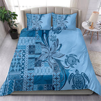 Talofa Samoa Mamanu Siapo Mix Malu Bedding Set Cool Blue Frangipani and Turtles