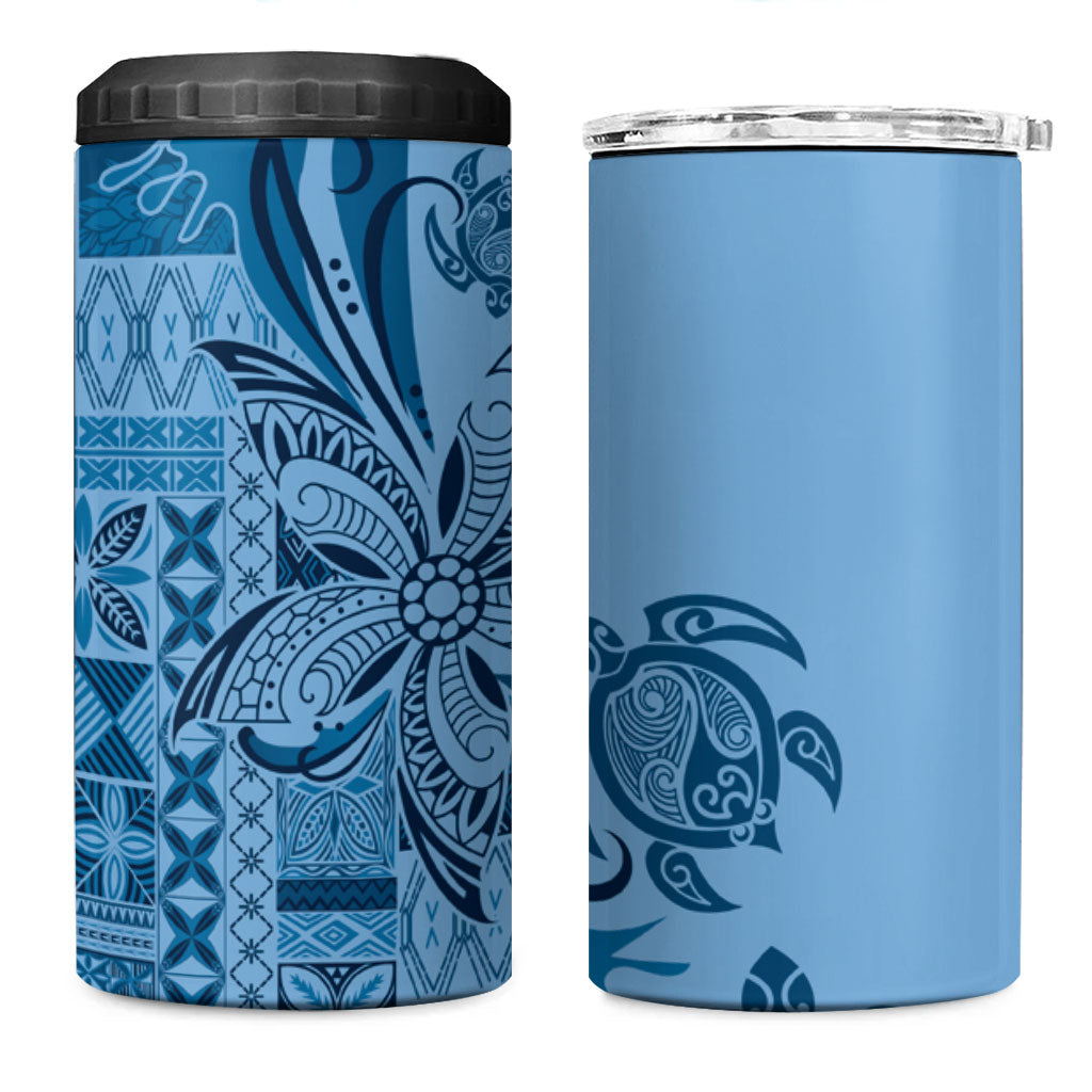 Talofa Samoa Mamanu Siapo Mix Malu 4 in 1 Can Cooler Tumbler Cool Blue Frangipani and Turtles LT7 One Size: 16 oz Blue - Polynesian Pride
