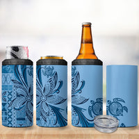 Talofa Samoa Mamanu Siapo Mix Malu 4 in 1 Can Cooler Tumbler Cool Blue Frangipani and Turtles LT7 - Polynesian Pride