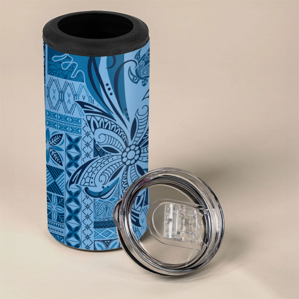 Talofa Samoa Mamanu Siapo Mix Malu 4 in 1 Can Cooler Tumbler Cool Blue Frangipani and Turtles LT7 - Polynesian Pride