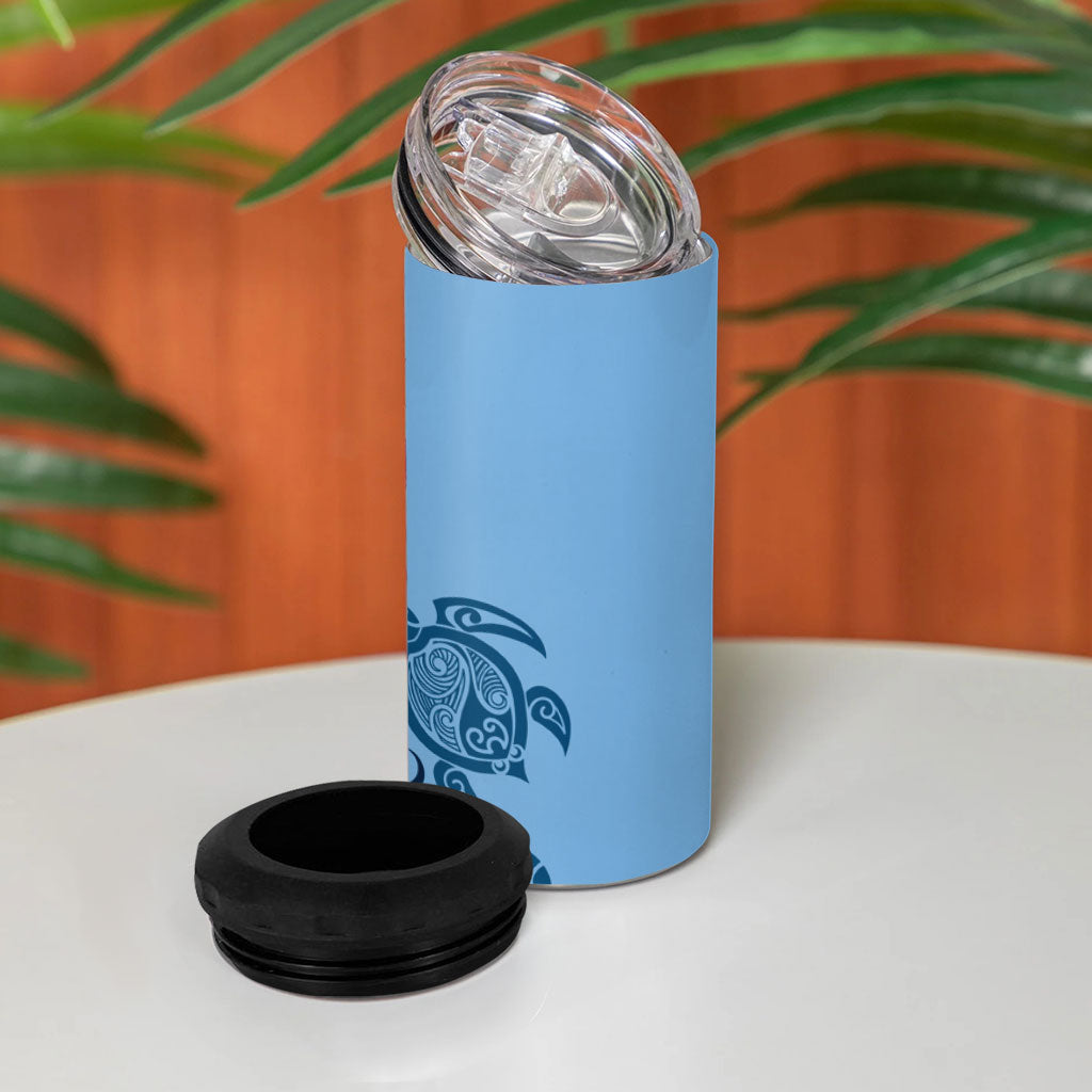 Talofa Samoa Mamanu Siapo Mix Malu 4 in 1 Can Cooler Tumbler Cool Blue Frangipani and Turtles LT7 - Polynesian Pride
