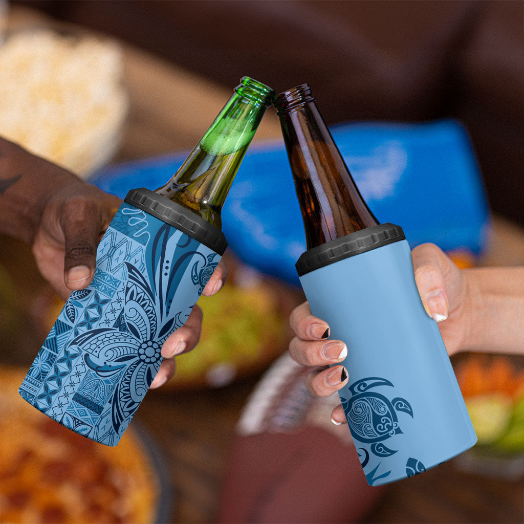 Talofa Samoa Mamanu Siapo Mix Malu 4 in 1 Can Cooler Tumbler Cool Blue Frangipani and Turtles LT7 - Polynesian Pride