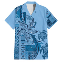 Talofa Samoa Mamanu Siapo Mix Malu Family Matching Summer Maxi Dress and Hawaiian Shirt Cool Blue Frangipani and Turtles LT7 Dad's Shirt - Short Sleeve Blue - Polynesian Pride