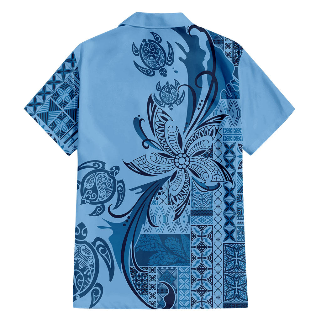 Talofa Samoa Mamanu Siapo Mix Malu Family Matching Tank Maxi Dress and Hawaiian Shirt Cool Blue Frangipani and Turtles LT7 - Polynesian Pride