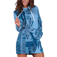 Talofa Samoa Mamanu Siapo Mix Malu Hoodie Dress Cool Blue Frangipani and Turtles LT7 Blue - Polynesian Pride