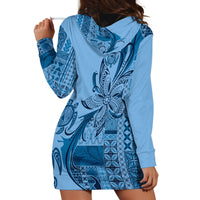 Talofa Samoa Mamanu Siapo Mix Malu Hoodie Dress Cool Blue Frangipani and Turtles LT7 - Polynesian Pride