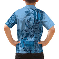 Talofa Samoa Mamanu Siapo Mix Malu Kid Hawaiian Shirt Cool Blue Frangipani and Turtles