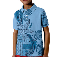 Talofa Samoa Mamanu Siapo Mix Malu Kid Polo Shirt Cool Blue Frangipani and Turtles