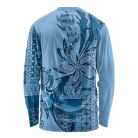 Talofa Samoa Mamanu Siapo Mix Malu Long Sleeve Shirt Cool Blue Frangipani and Turtles