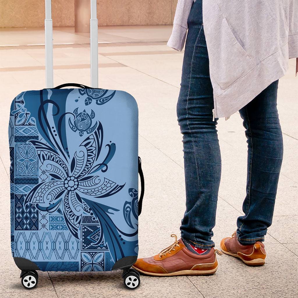 Talofa Samoa Mamanu Siapo Mix Malu Luggage Cover Cool Blue Frangipani and Turtles