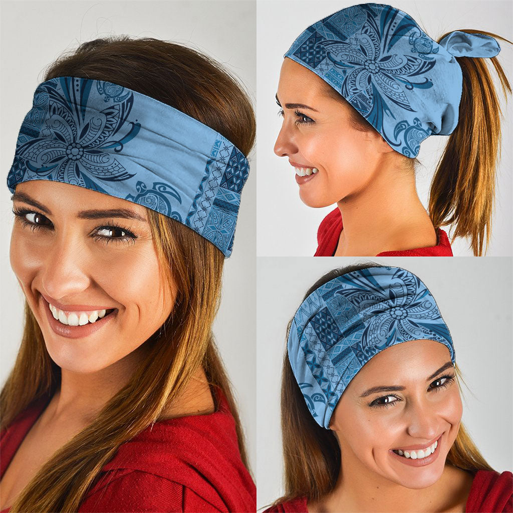 Talofa Samoa Mamanu Siapo Mix Malu Neck Gaiter Cool Blue Frangipani and Turtles