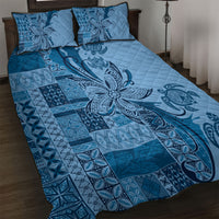 Talofa Samoa Mamanu Siapo Mix Malu Quilt Bed Set Cool Blue Frangipani and Turtles