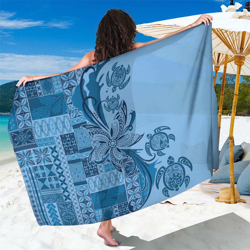 Talofa Samoa Mamanu Siapo Mix Malu Sarong Cool Blue Frangipani and Turtles