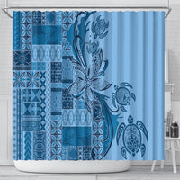 Talofa Samoa Mamanu Siapo Mix Malu Shower Curtain Cool Blue Frangipani and Turtles