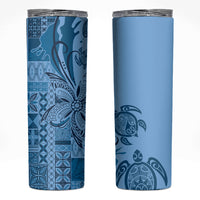 Talofa Samoa Mamanu Siapo Mix Malu Skinny Tumbler Cool Blue Frangipani and Turtles