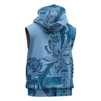 Talofa Samoa Mamanu Siapo Mix Malu Sleeveless Zip Hoodie Cool Blue Frangipani and Turtles