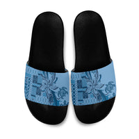 Talofa Samoa Mamanu Siapo Mix Malu Slide Sandals Cool Blue Frangipani and Turtles