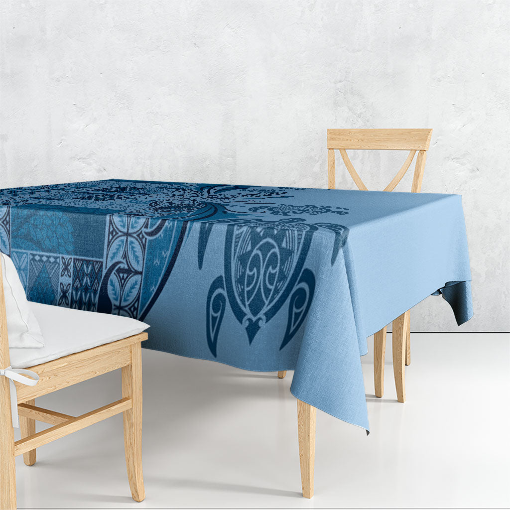 Talofa Samoa Mamanu Siapo Mix Malu Tablecloth Cool Blue Frangipani and Turtles