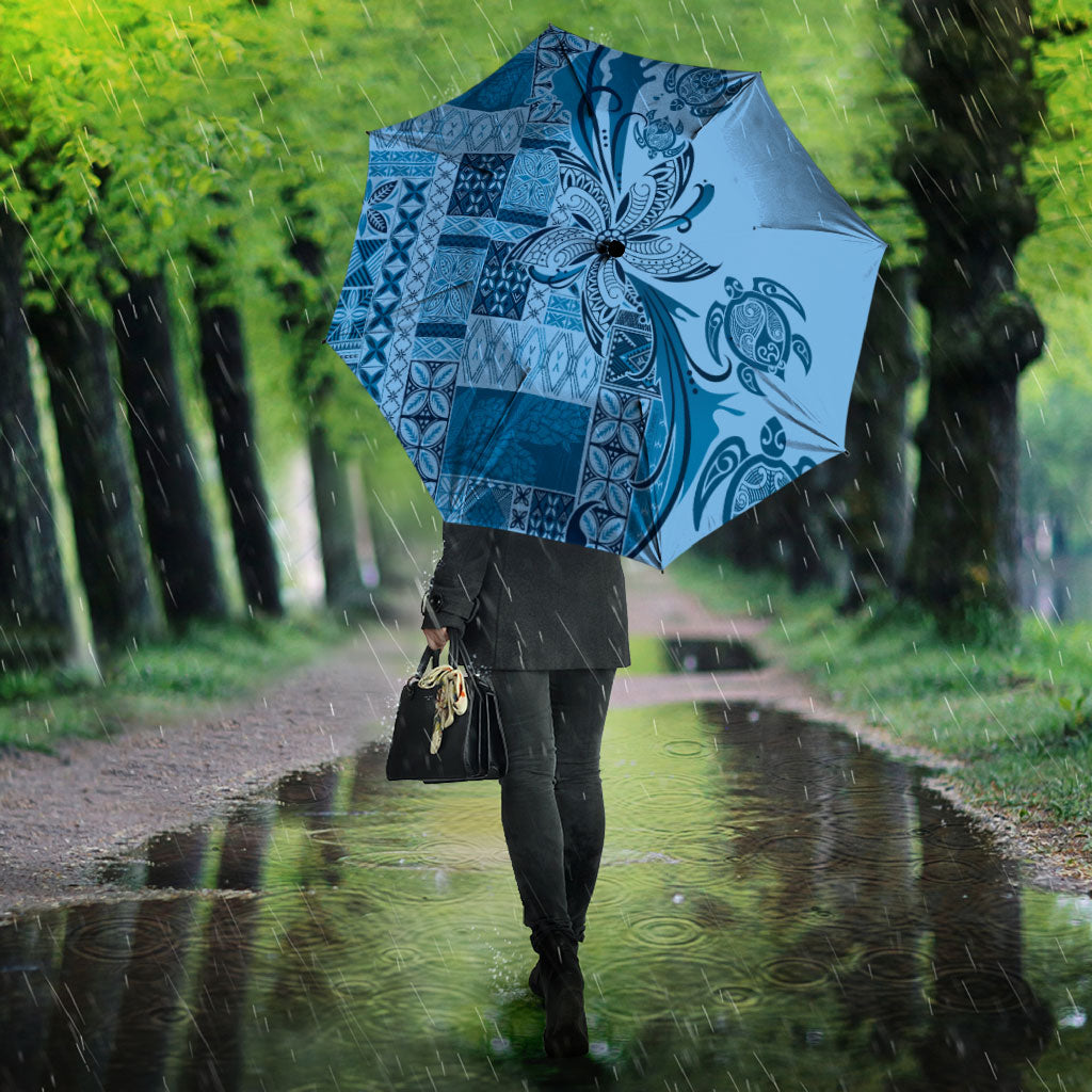 Talofa Samoa Mamanu Siapo Mix Malu Umbrella Cool Blue Frangipani and Turtles