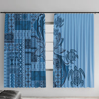 Talofa Samoa Mamanu Siapo Mix Malu Window Curtain Cool Blue Frangipani and Turtles