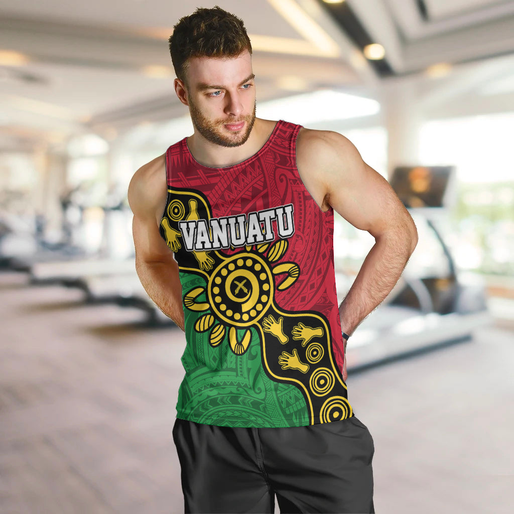 Personalised Vanuatu Men Tank Top Mix Aboriginal Dot Art LT7 - Polynesian Pride