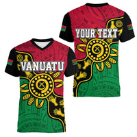 Personalised Vanuatu Women V Neck T Shirt Mix Aboriginal Dot Art LT7 - Polynesian Pride