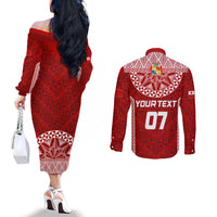 Personalised Tonga Rugby Couples Matching Off The Shoulder Long Sleeve Dress and Long Sleeve Button Shirts Mate Ma'a Tonga Champions LT7 - Polynesian Pride