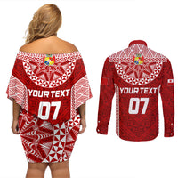 Personalised Tonga Rugby Couples Matching Off Shoulder Short Dress and Long Sleeve Button Shirts Ikale Tahi Champions World Cup 2023 LT7 - Polynesian Pride