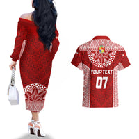 Personalised Tonga Rugby Couples Matching Off The Shoulder Long Sleeve Dress and Hawaiian Shirt Ikale Tahi Champions World Cup 2023 LT7 - Polynesian Pride